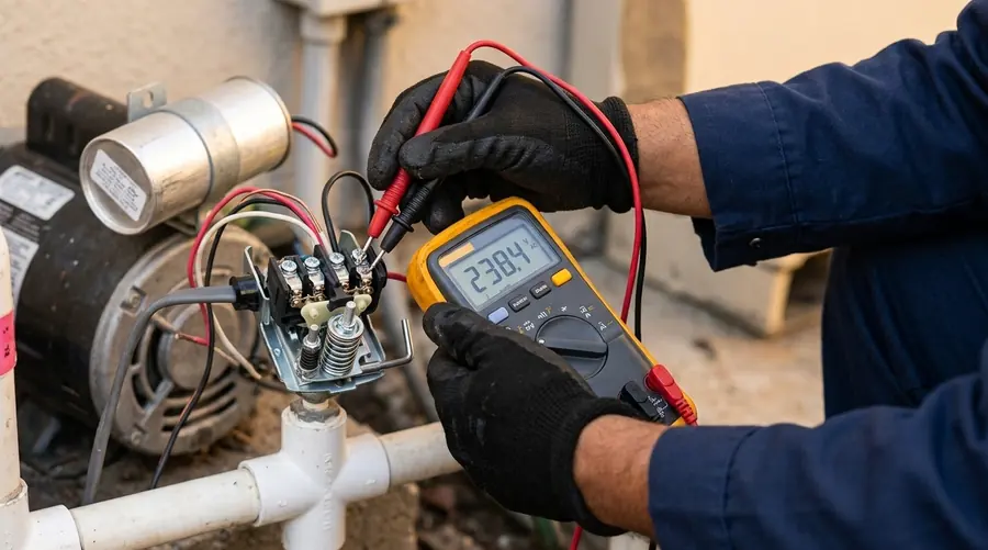 Diagnóstico eléctrico de presostato y capacitor de una bomba de agua en Guayaquil