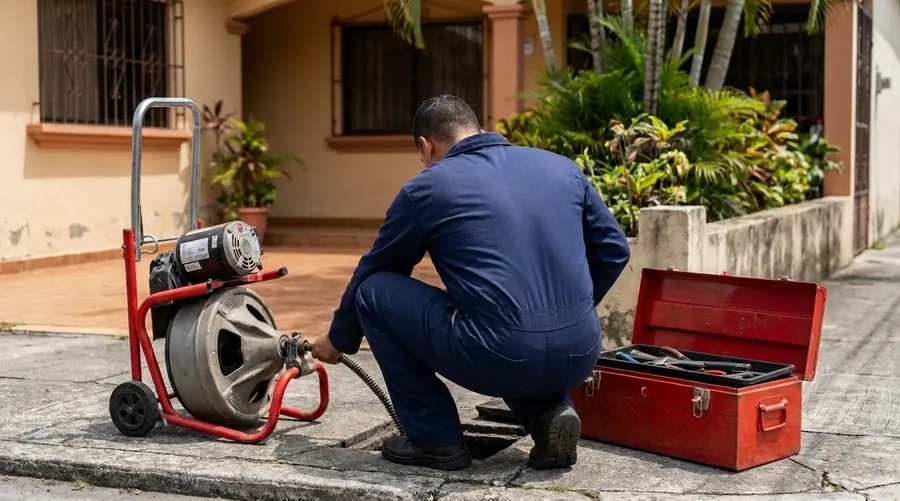Destape de cañería exterior en vereda de una casa en Guayaquil